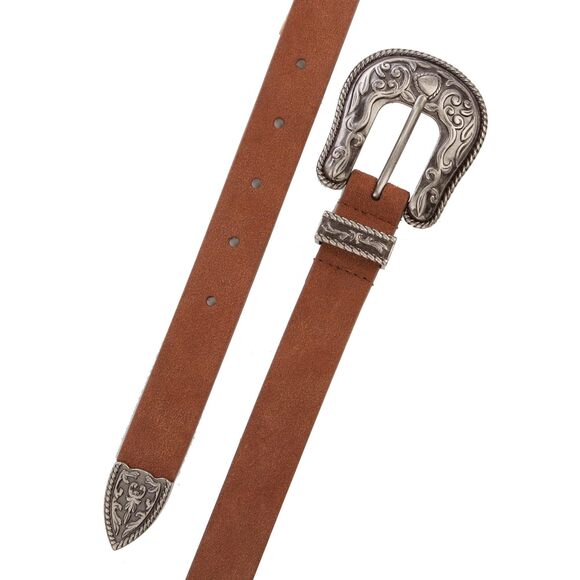 9925 Women's Style Fashion Leather Belt With Metal Buckle, Suede Western-tan, - Picture 4 of 5